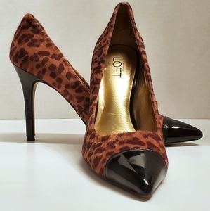 LOFT Animal Print Heels with Glossy Black Tips